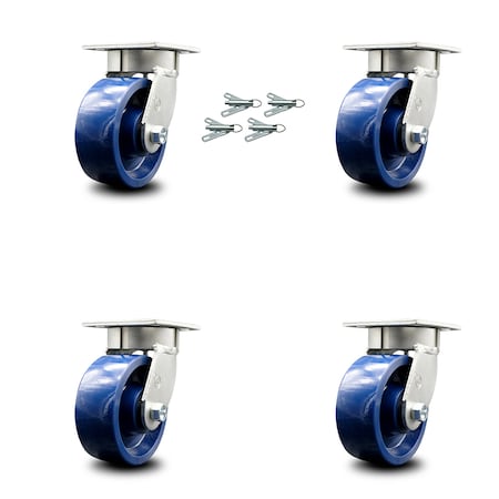Service Caster 5 Inch Kingpinless Solid Poly Wheel Swivel Caster Set with Swivel Lock SCC SCC-KP30S520-SPUR-BSL-4